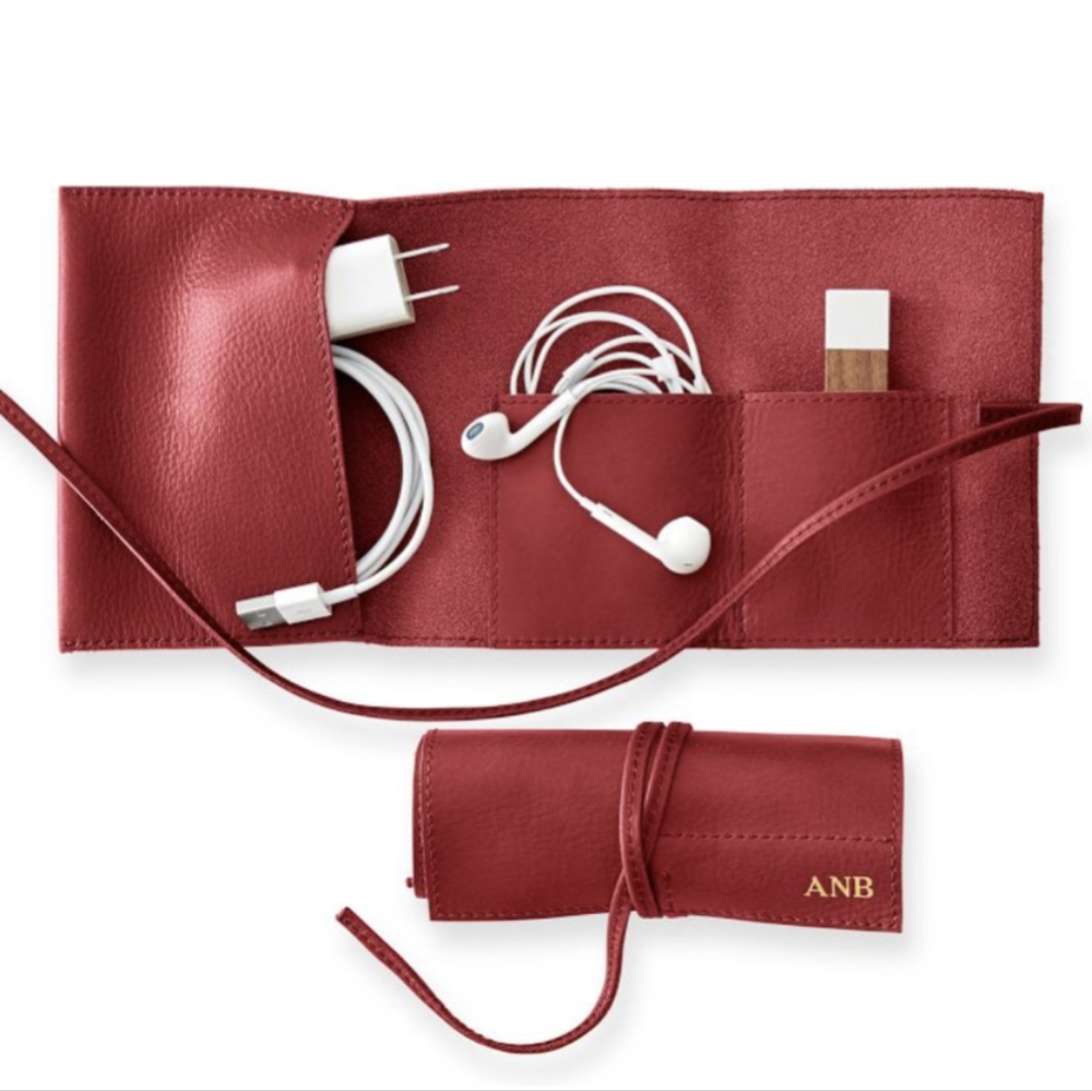 Mark and Graham Leather Tech Roll Up - Berry